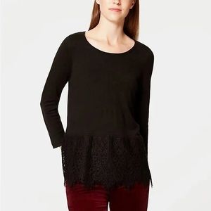 LOFT Women's Black Lace Hem Tie Back Sweater
